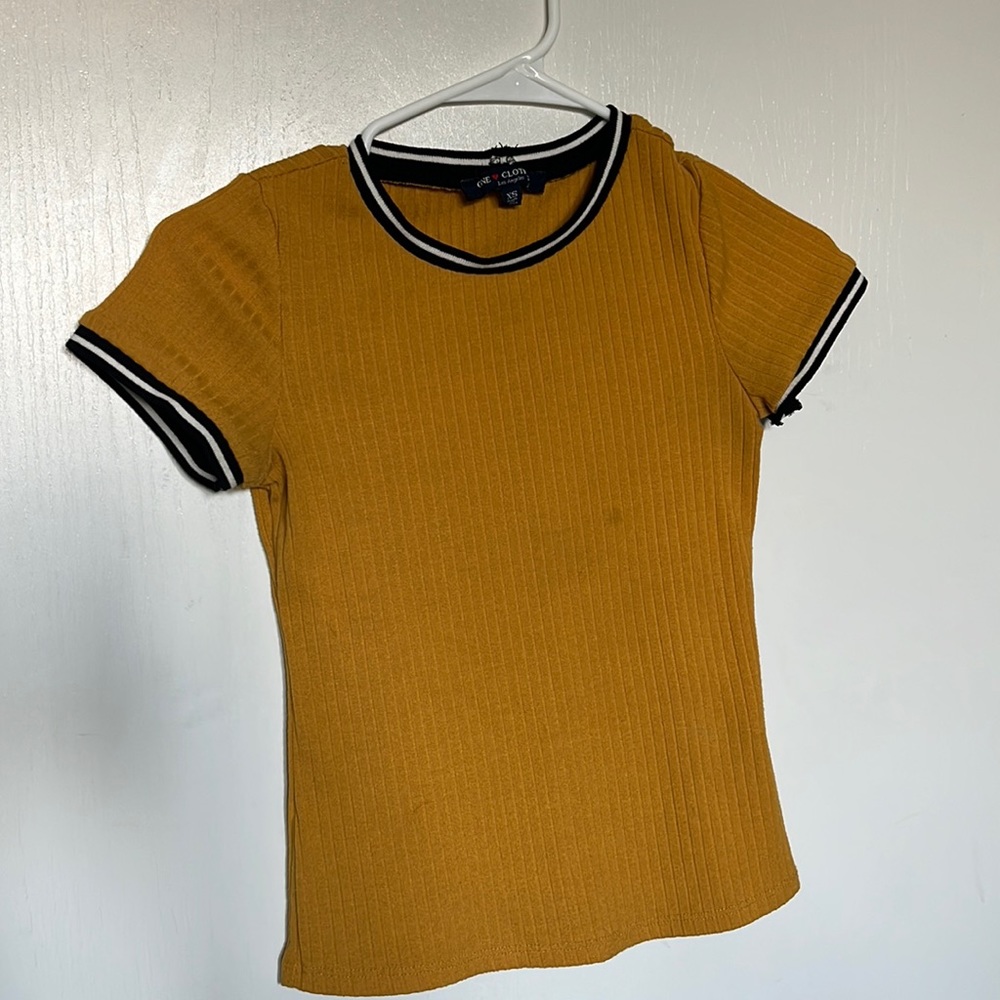 Mustard with black sleeves and collar blouse